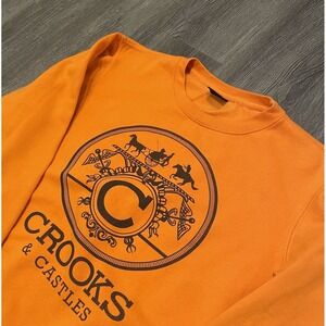 Crooks & Castles Mens Orange Graphic Logo Crewneck Sweatshirt Size Medium